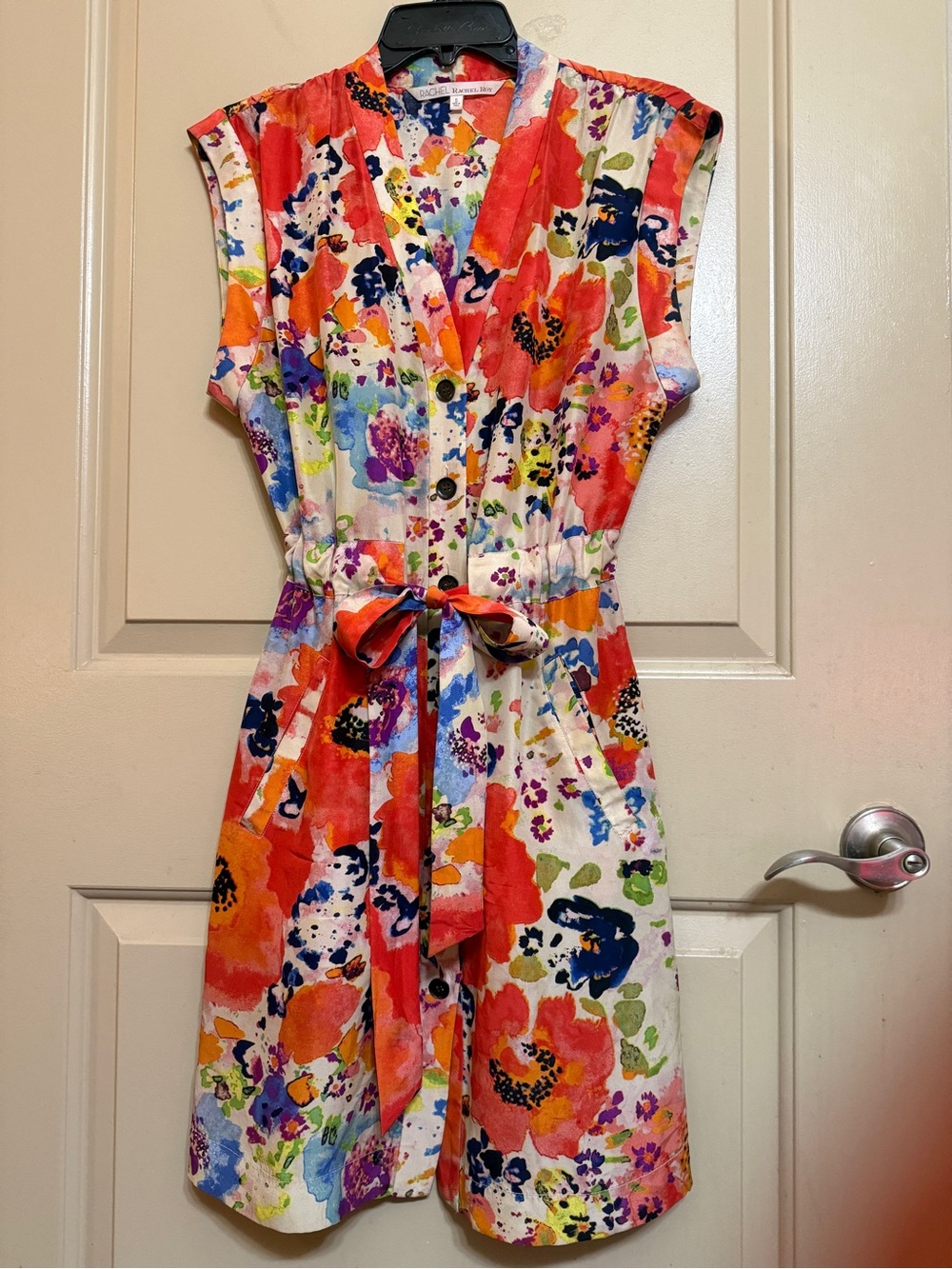 RACHEL Rachel Roy Floral Tie-Waist Mini Dress in White, Coral, Colorful